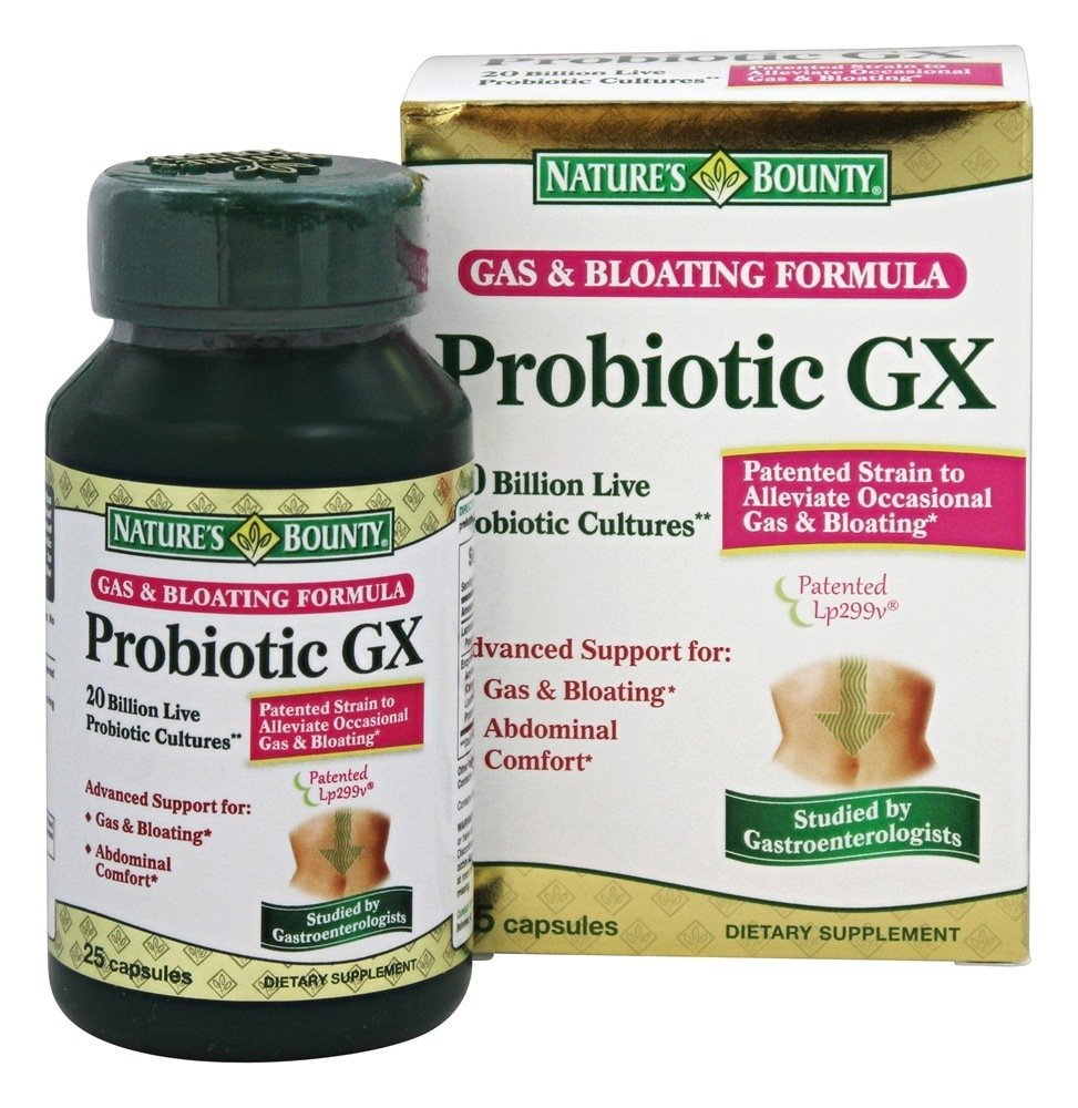 Nature's Bounty Probiotic GX – bouteille et gélules, soutien contre ballonnements