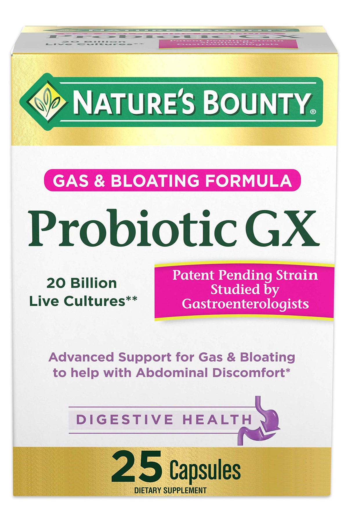Nature's Bounty Probiotic GX – bouteille: soutien digestif quotidien potentiel.