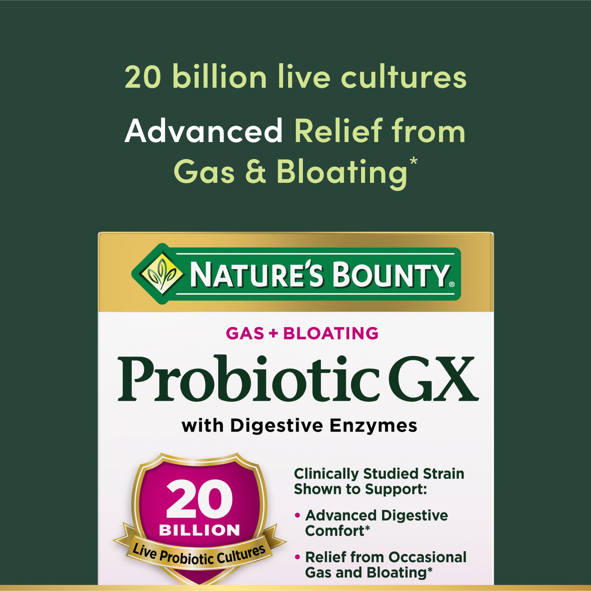 Nature's Bounty Probiotic GX – étiquette: informations claires sur les ingrédients.