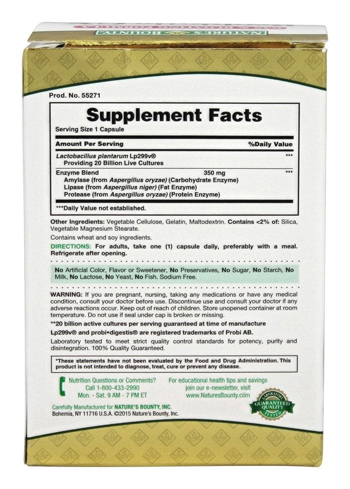 Nature's Bounty Probiotic GX – gelules, souche Lp299v pour soutenir la flore intestinale