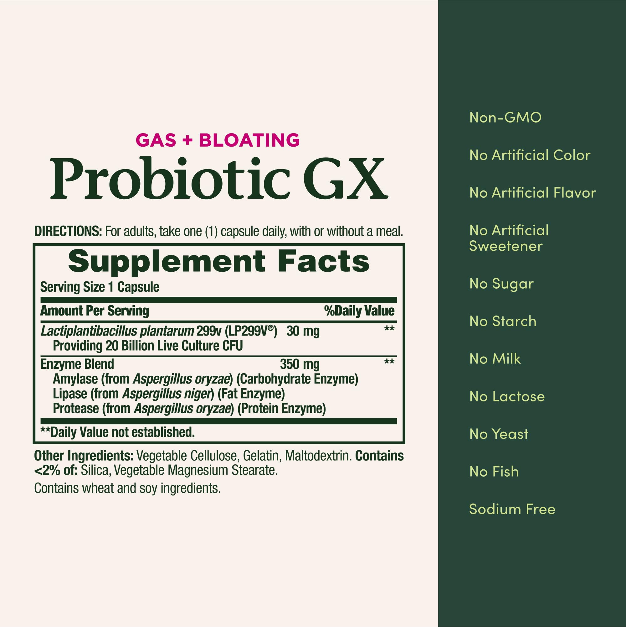 Nature's Bounty Probiotic GX – visuel digestion: soutien possible de la fonction intestinale.