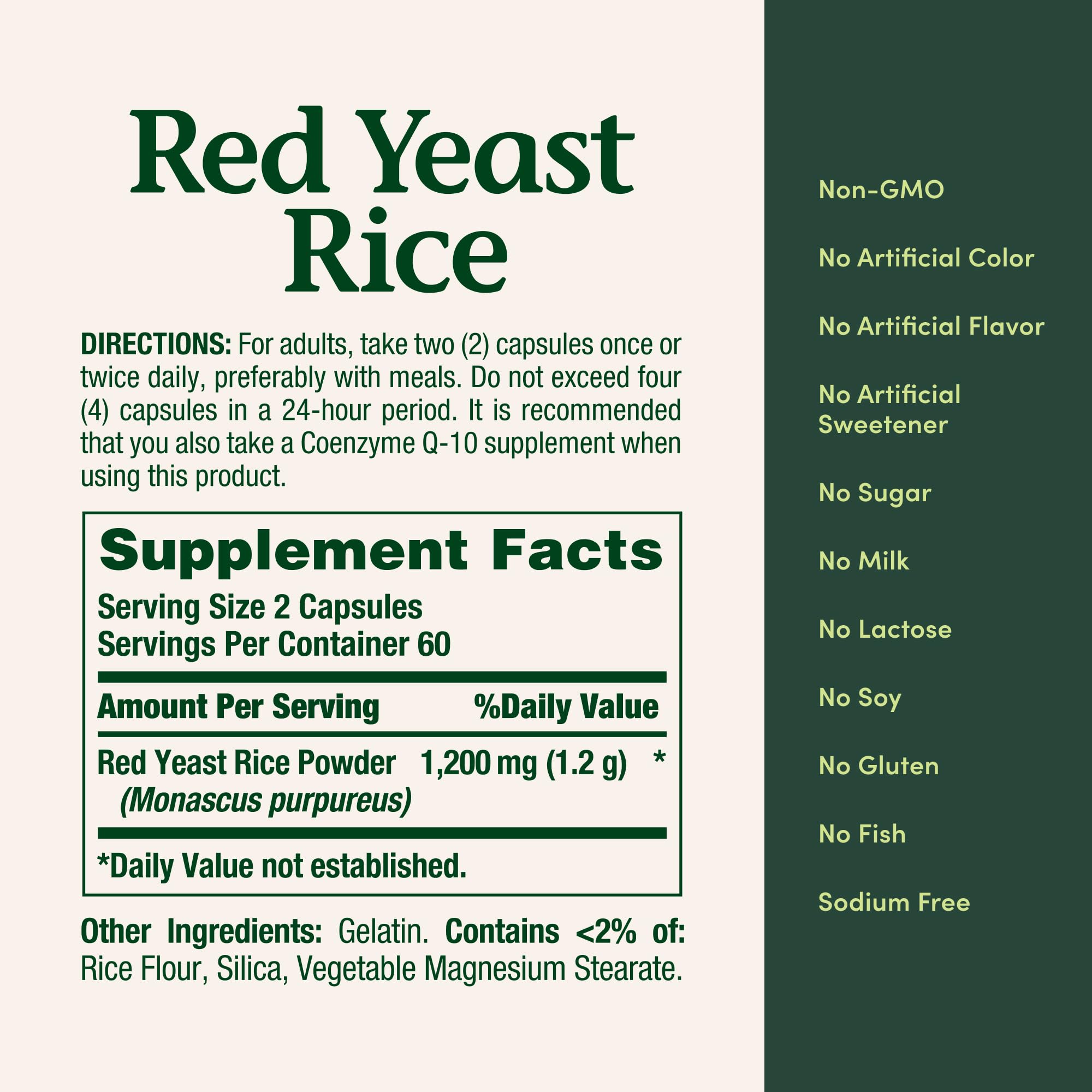 Nature's Bounty riz rouge de levure – étiquette sans OGM et sans gluten