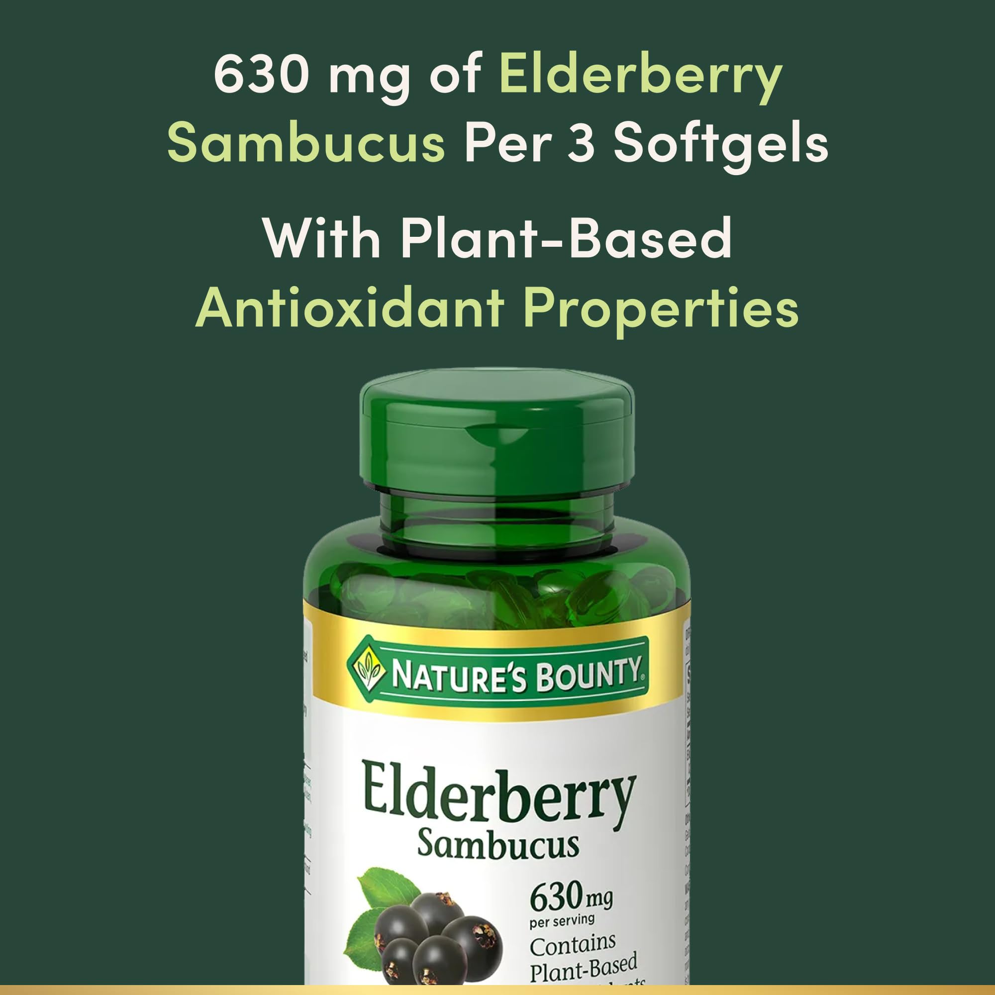 Nature's Bounty Sambucus Elderberry, concentré de jus de sureau 630 mg.