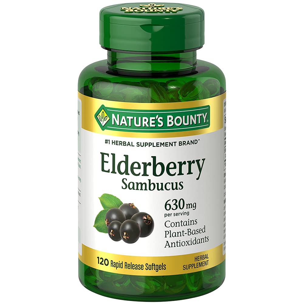 Nature's Bounty Sambucus Elderberry, bouteille prête à l’emploi, routine quotidienne pratique.