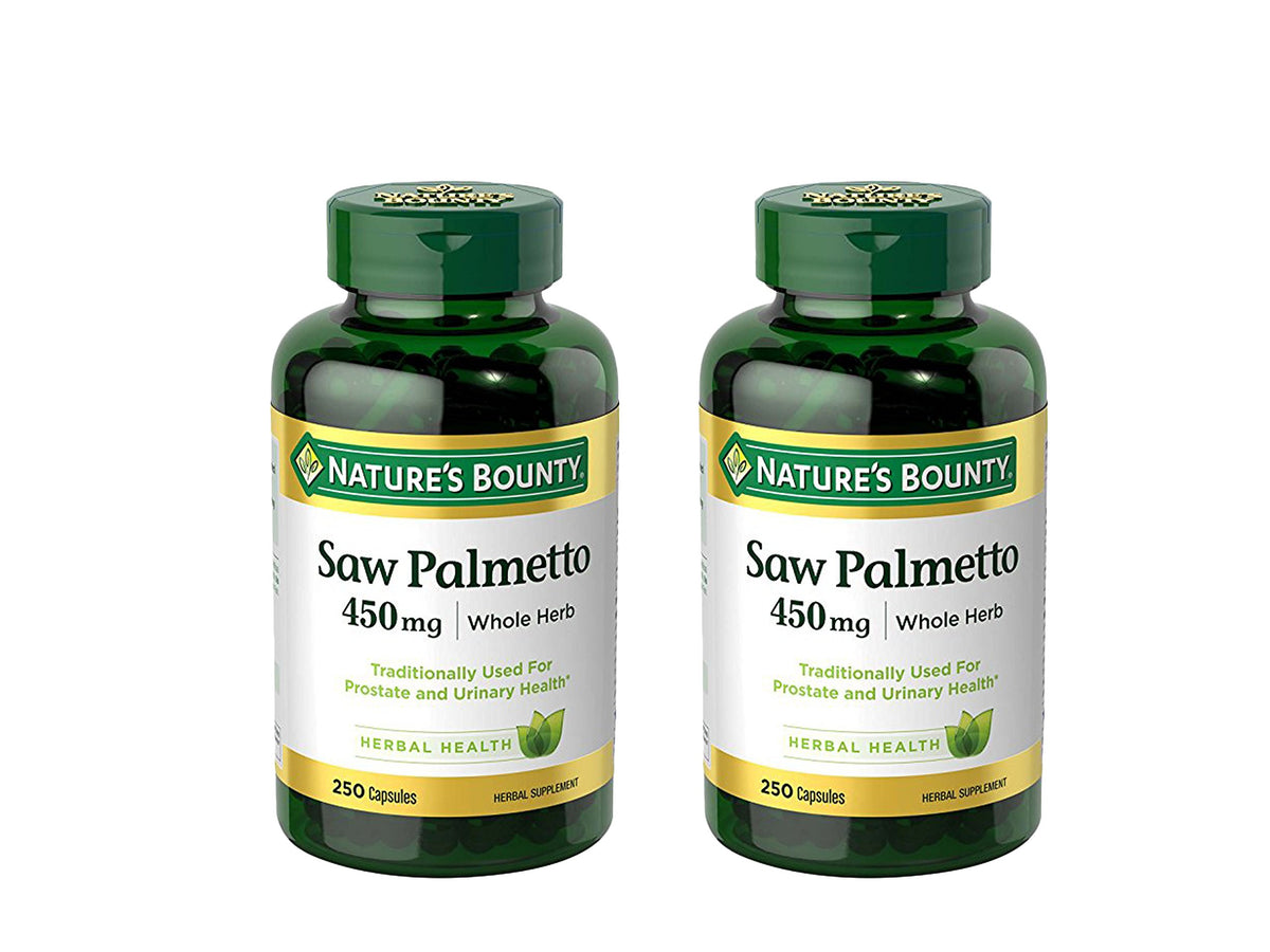 Nature's Bounty Saw Palmetto gélules 450 mg, bouteille: soutien traditionnel prostate et urinaire.