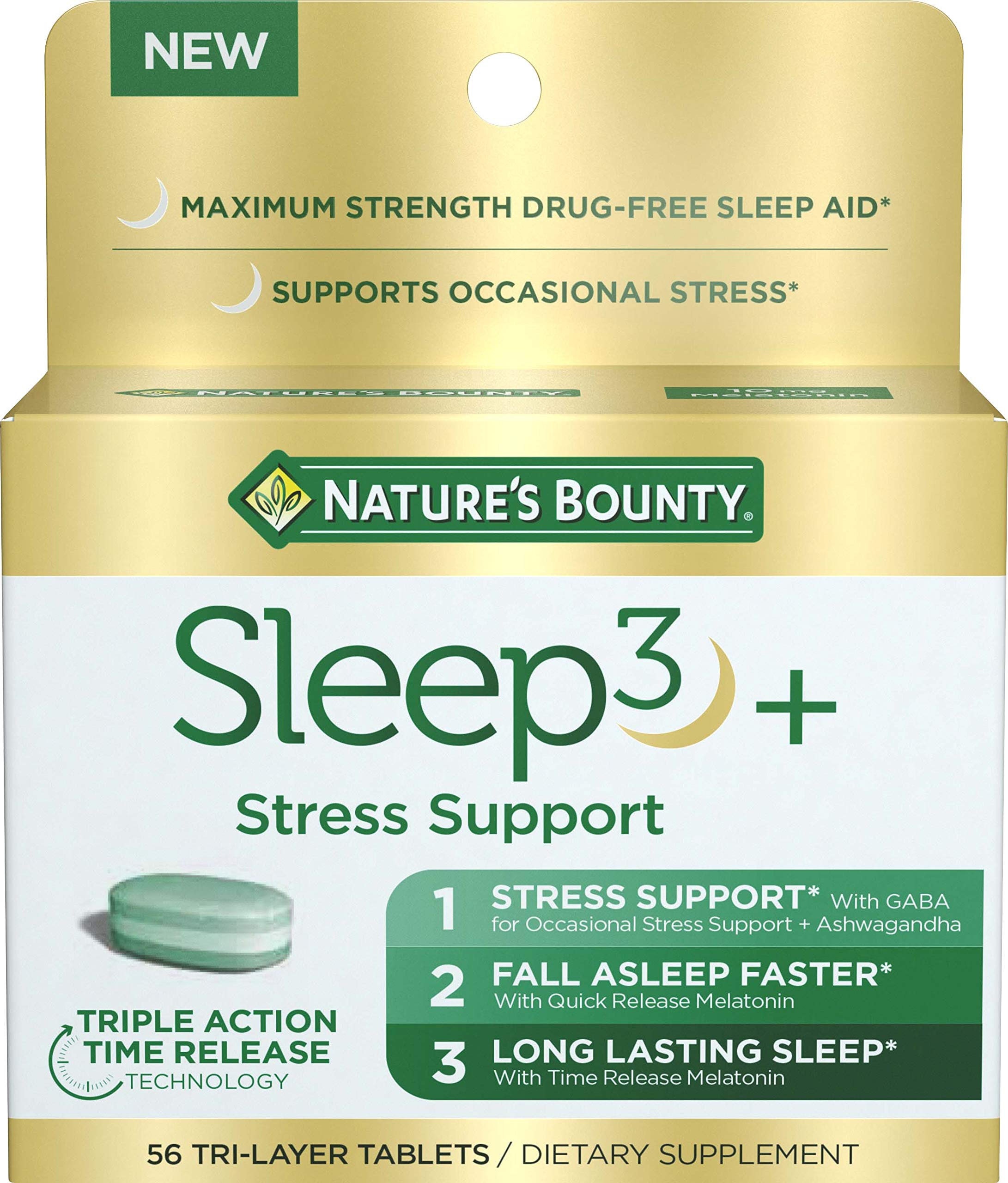 Sleep3+ Stress Support de Nature's Bounty – tri-couche tablette favorisant relaxation nocturne