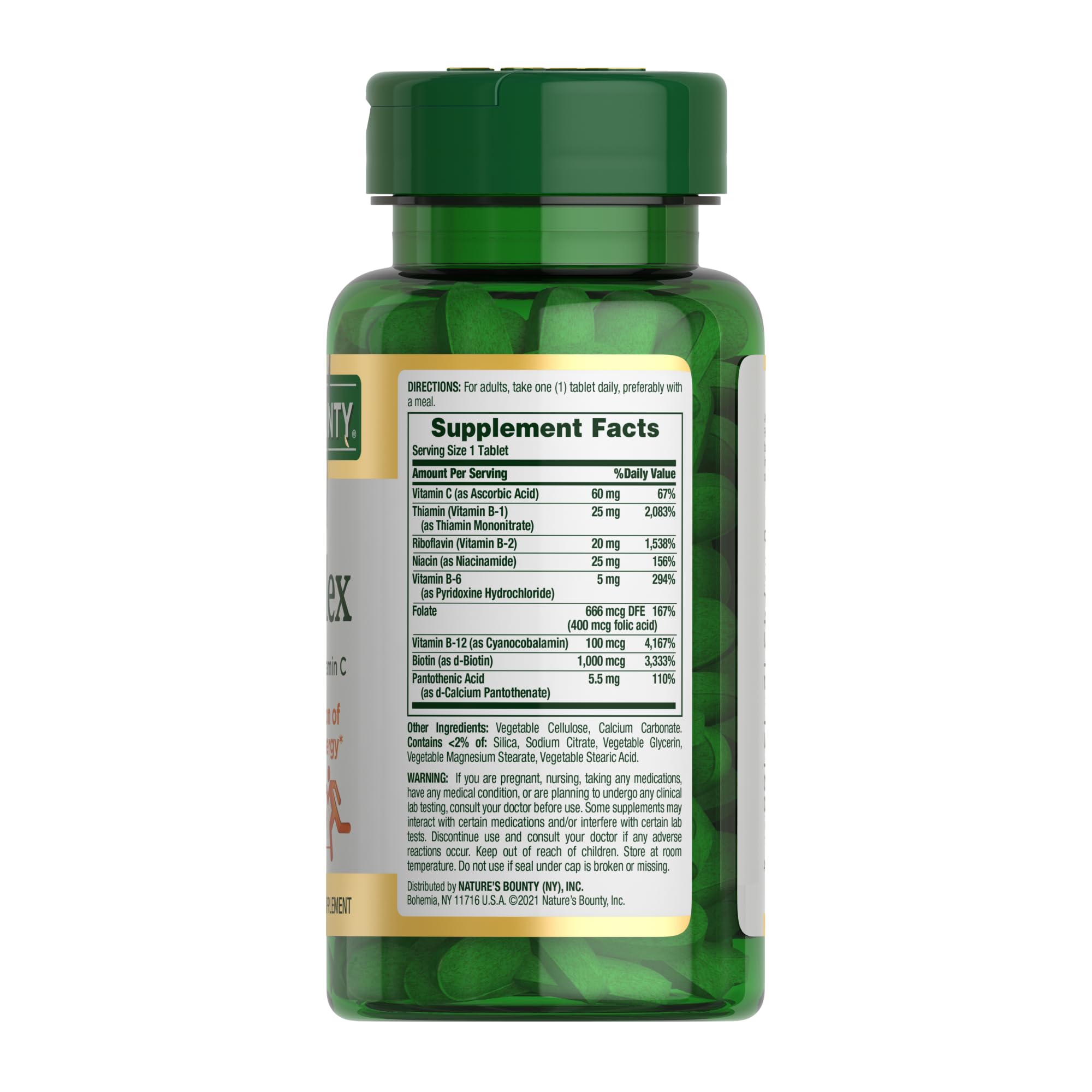 Nature's Bounty Super B Complex tablettes sans colorants édulcorants artificiels, composition pure