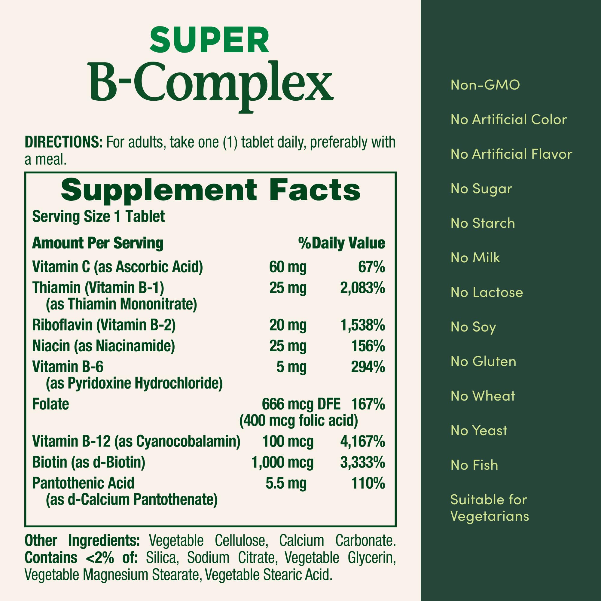 Nature's Bounty Super B Complex tablettes sans gluten, adaptée aux régimes sensibles