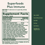 Nature’s Bounty Superfoods Plus Immune – Tableau des ingrédients: 23 fruits et légumes.