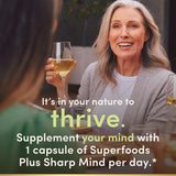 Poudre-fruits-legumes Nature's Bounty Superfoods Plus Sharp Mind, mélange riche en nutriments.