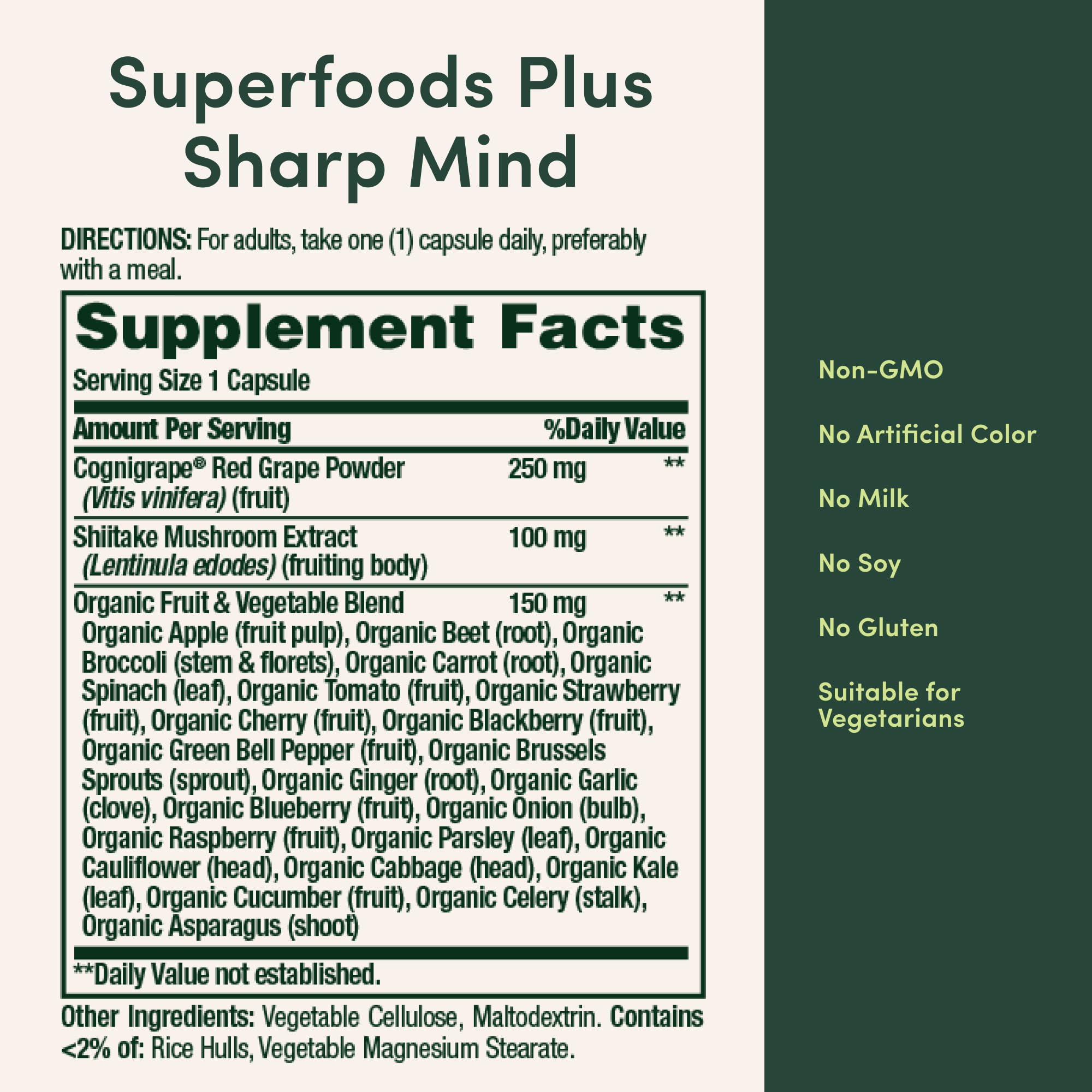Prise-quotidienne Nature's Bounty Superfoods Plus Sharp Mind, simplicité d’intégration.