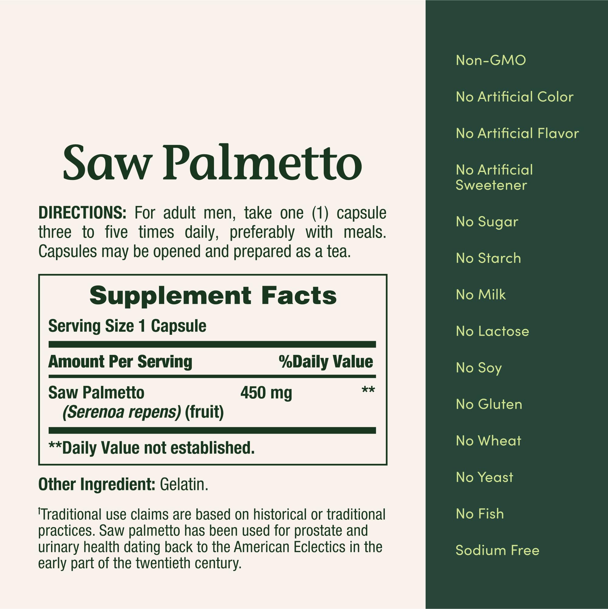 Nature's Bounty Saw Palmetto usage avec repas routine simple