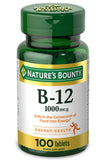 Vitamine B12 Nature's Bounty – bouteille montrant la dose et le soutien potentiel au métabolisme.