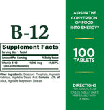 Nature's Bounty Vitamine B-12 1000 mcg, étiquette claire et fiable.