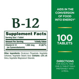 Vitamine B12 Nature's Bounty – étiquette indiquant posologie et bénéfice possible pour l'énergie.