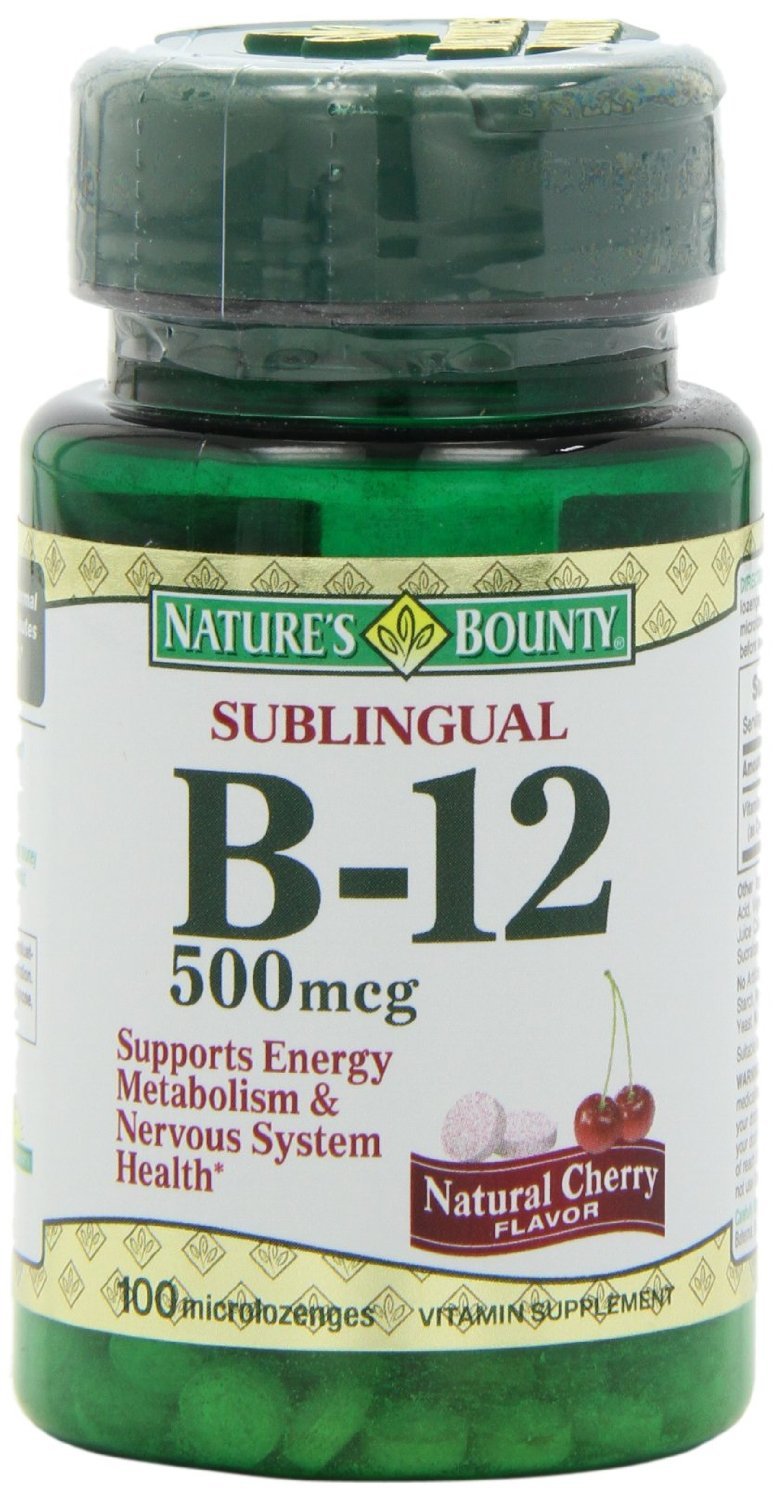 Nature's Bounty B12 500 mcg – tablette dissoute rapidement sous la langue, goût cerise naturelle