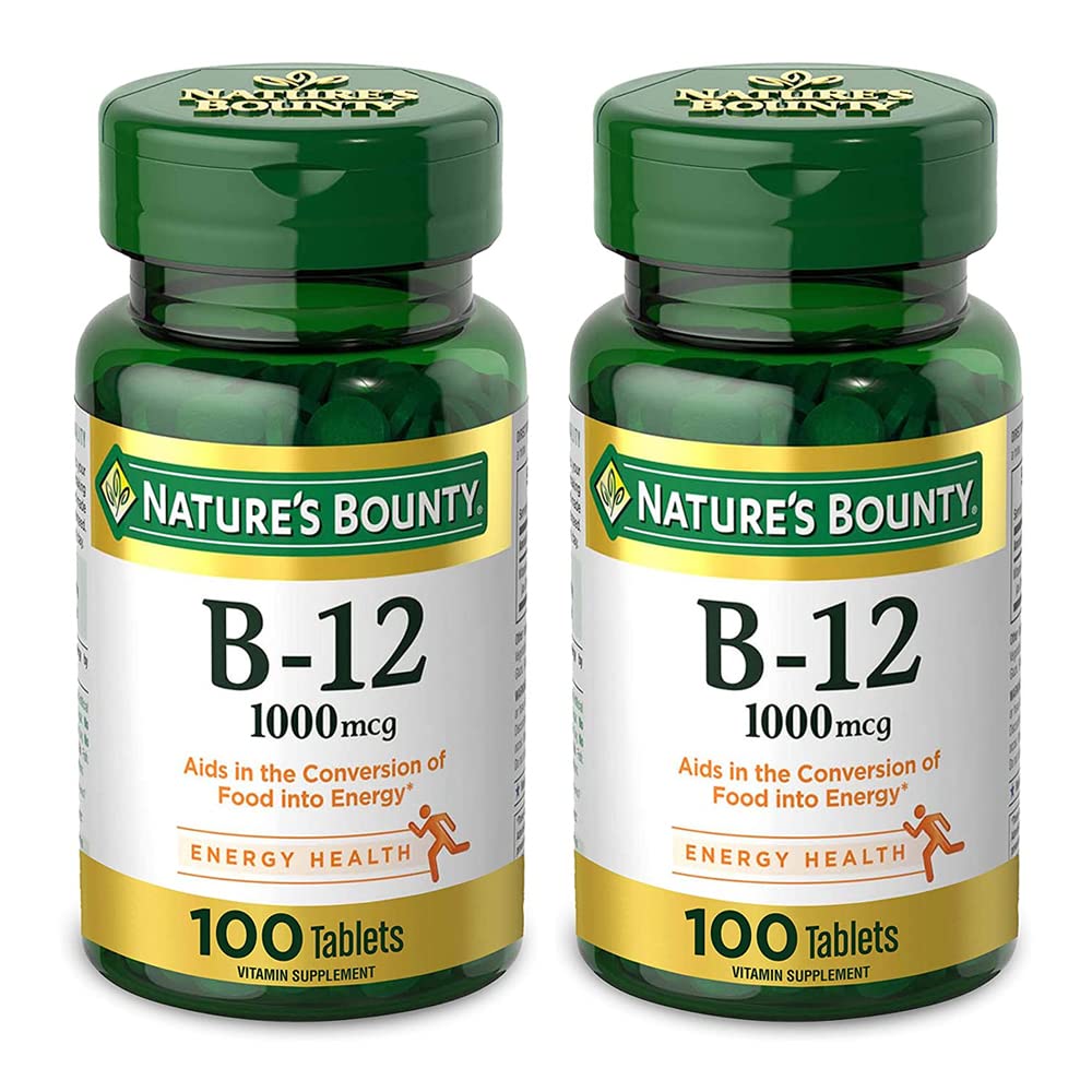 Nature's Bounty Vitamine B12, bouteille, soutien métabolisme et apport quotidien.