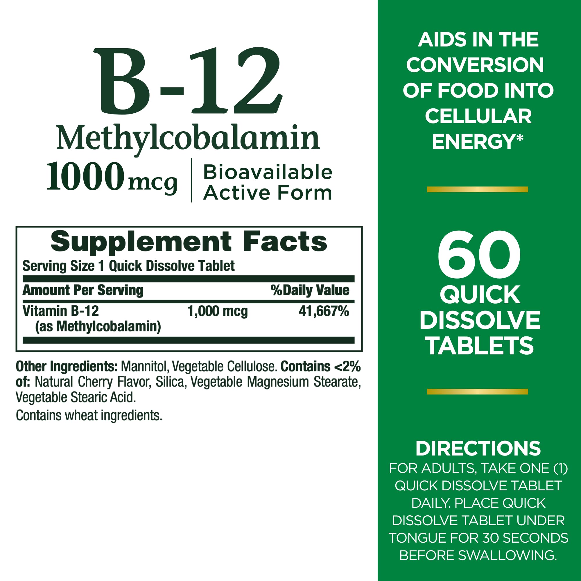 Nature's Bounty B12 1000 mcg, comprimés faciles à avaler pour la vitalité quotidienne.