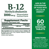 Nature's Bounty B12 1000 mcg, comprimés faciles à avaler pour la vitalité quotidienne.
