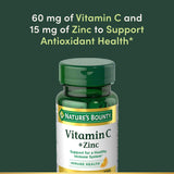 Nature's Bounty Vitamin C + Zinc : emballage clair et étiquette informative facilitant le choix sain.