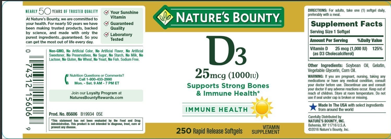 Nature's Bounty Vitamine D3, gélules molles – pack de 2 pour une supplémentation régulière.