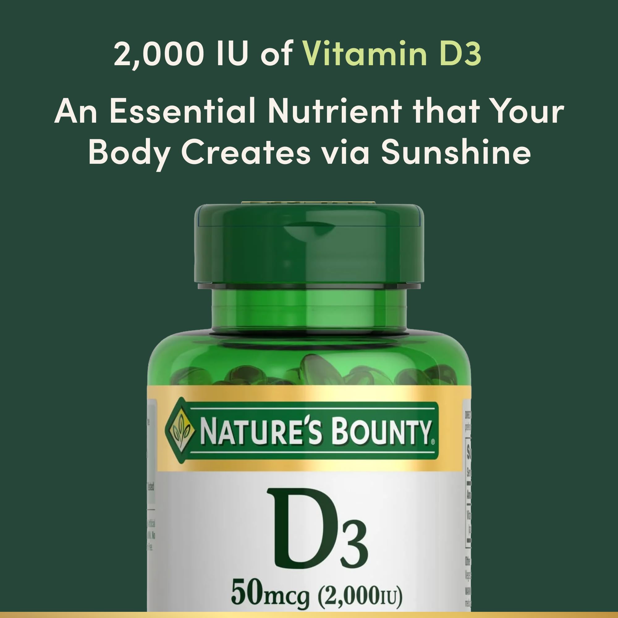 Nature's Bounty Vitamine D3 2000 UI – étiquette claire et dosage quotidien