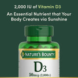 Nature's Bounty Vitamine D3 2000 UI – étiquette claire et dosage quotidien