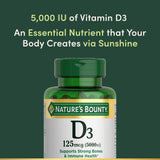 Nature's Bounty Vitamine D3 5000 UI: améliore l’absorption du calcium pour des os solides.