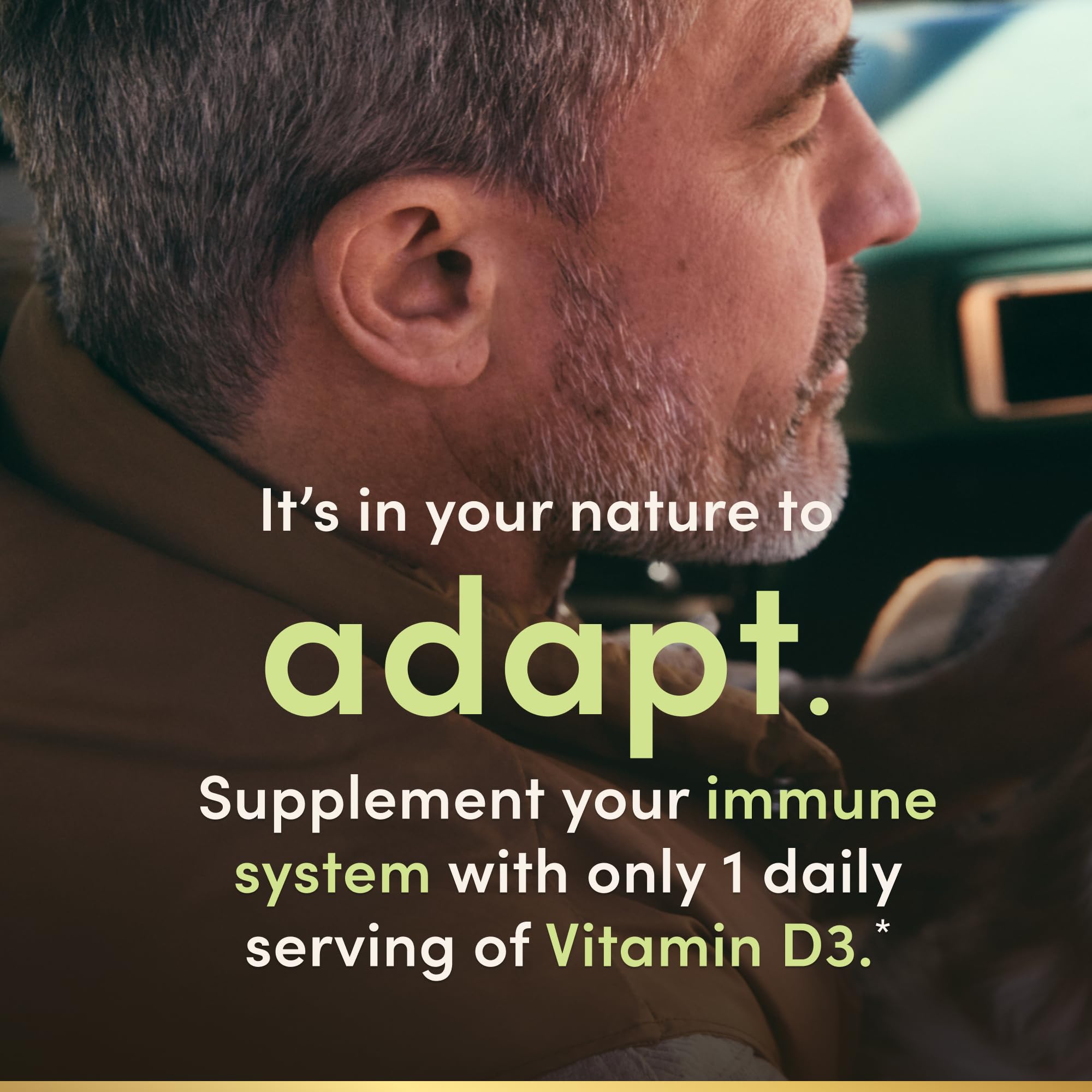 Nature's Bounty Vitamine D3 5000 UI: formule sans gluten et sans sucre ajouté.