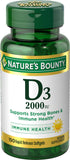 Nature's Bounty Vitamine D3, bouteille 2000UI, soutien potentiel à l'immunité et à la santé des os.