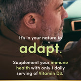 Nature's Bounty Vitamine D3, emballage sans OGM, gluten et sucres ajoutés.