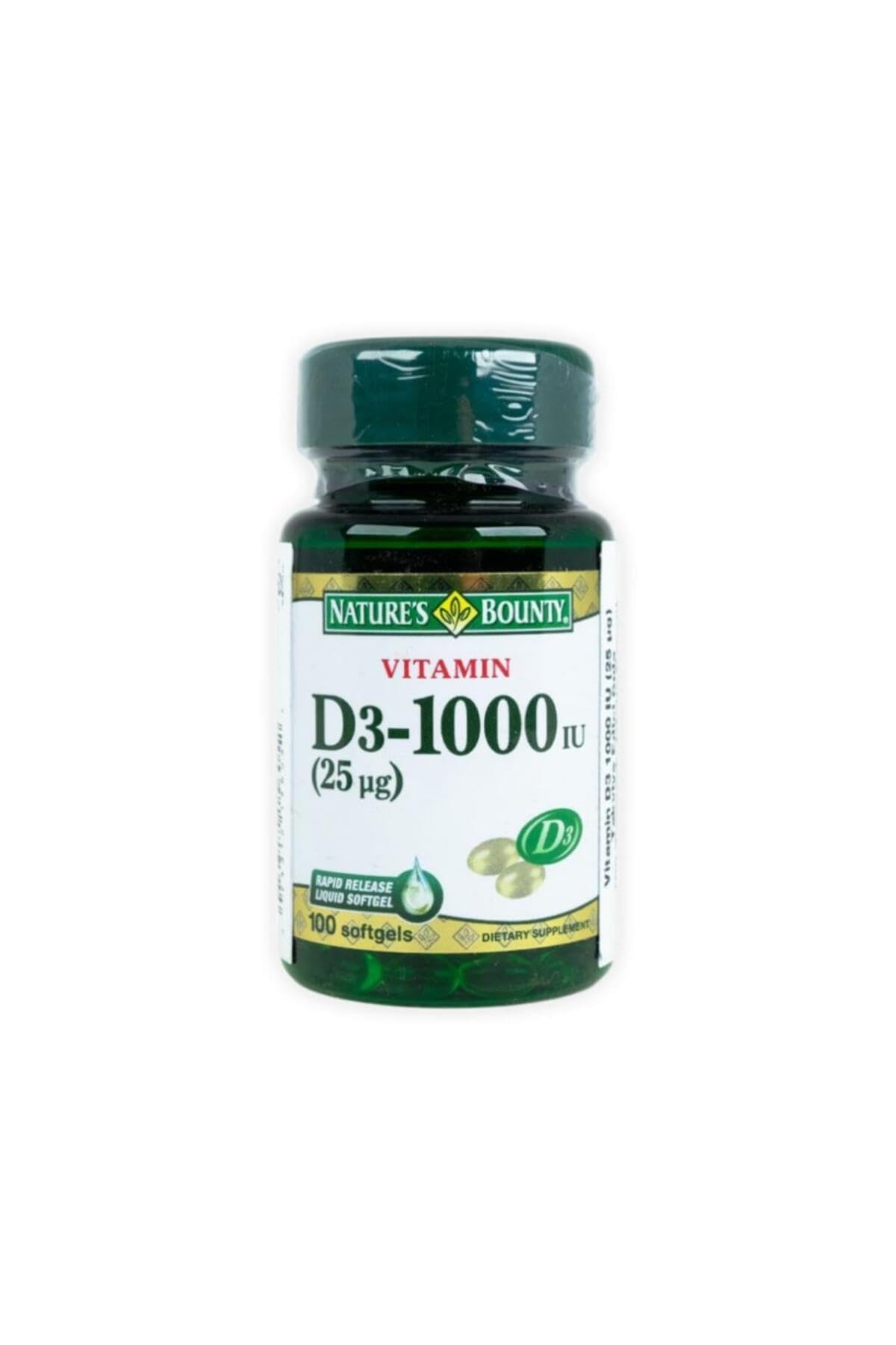 Nature's Bounty Vitamine D3 – gélules, apport quotidien potentiel pour la santé des os.