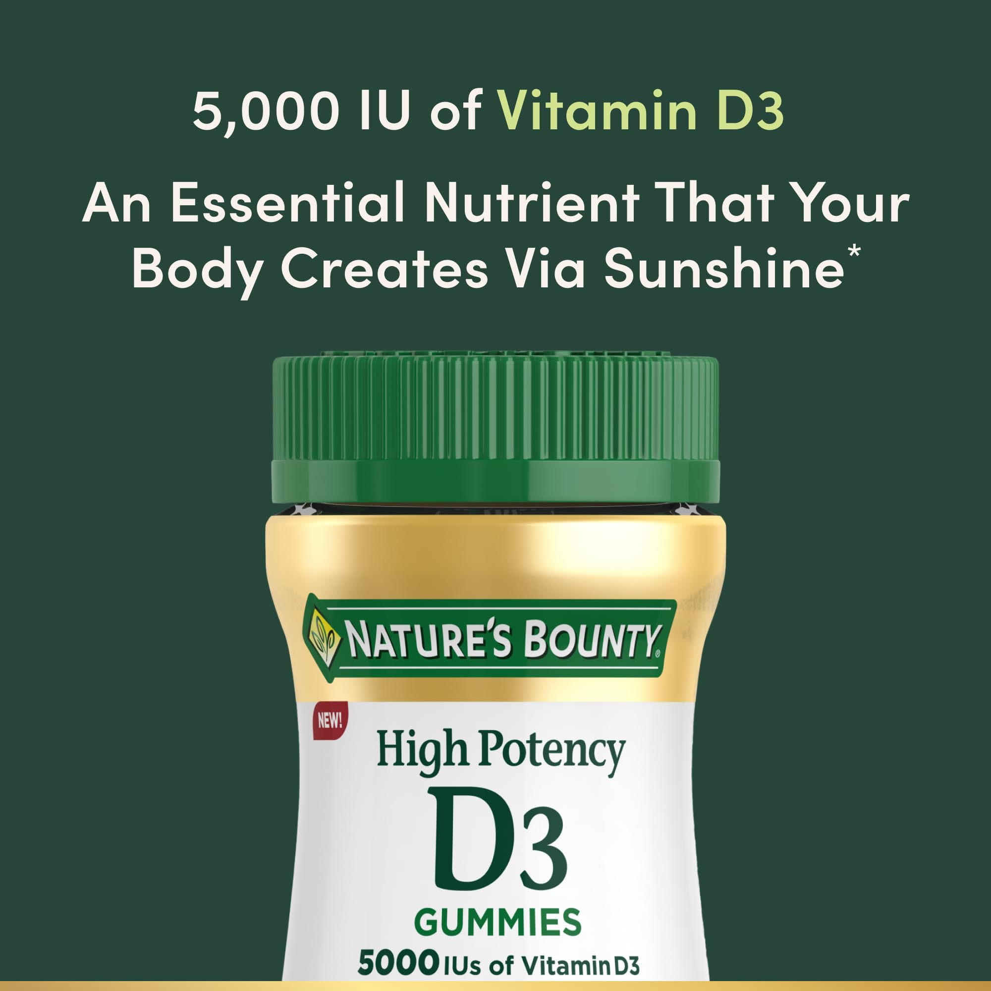 Étiquette Nature's Bounty D3 5000 UI, informations produit claires.