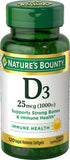 Nature's Bounty Vitamine D3 softgels, bouteille prête à l'emploi pour le soutien immunitaire quotidien.