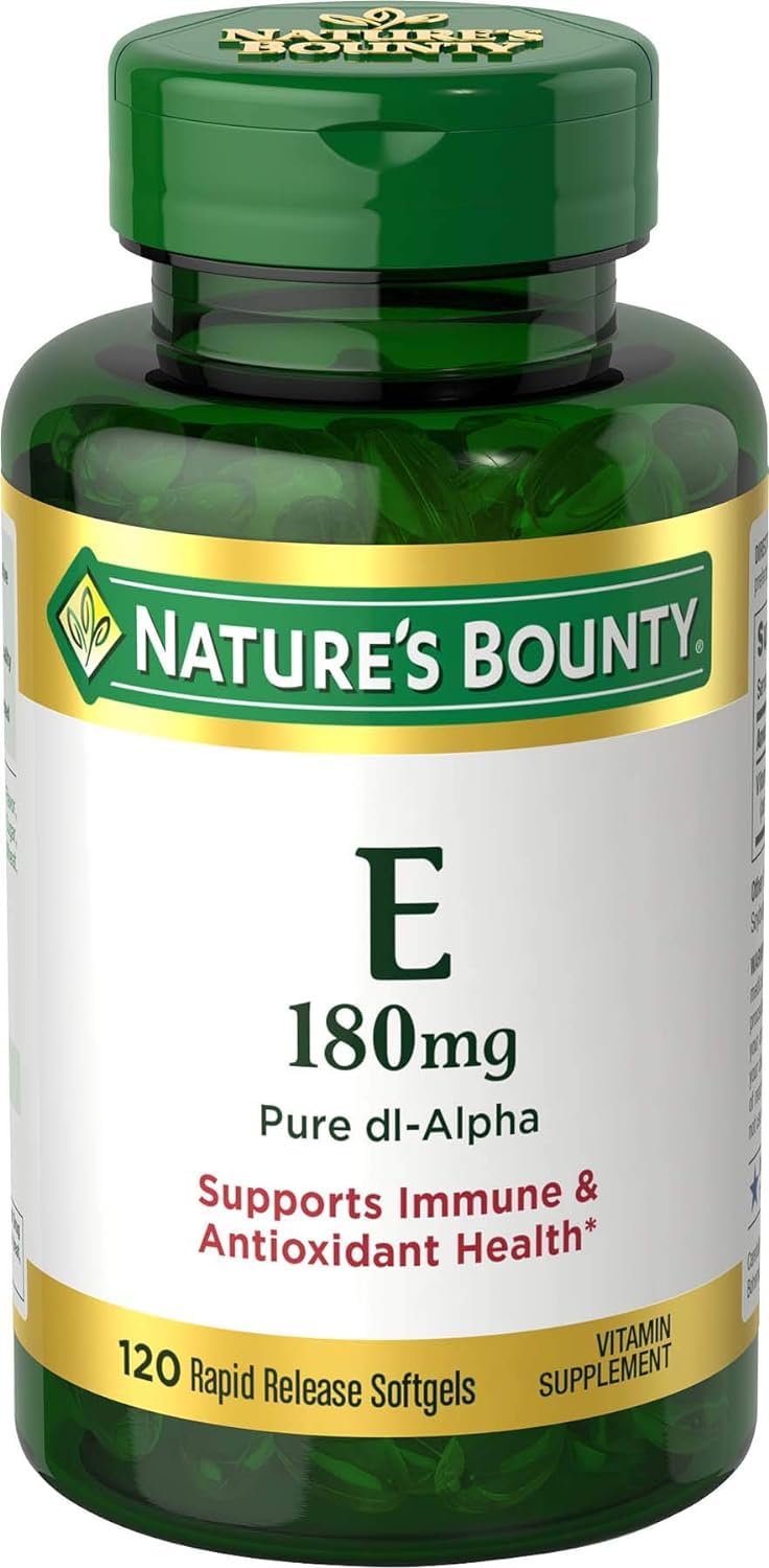 Nature's Bounty vitamine E 400 UI softgels — bouteille pratique et gélules faciles à avaler