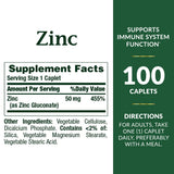 Nature's Bounty zinc 50 mg – etiquette claire et informations sur les fonctions cellulaires