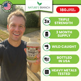 Étiquette Nature's Branch sur le flacon, présentant la formule riche en EPA et DHA.