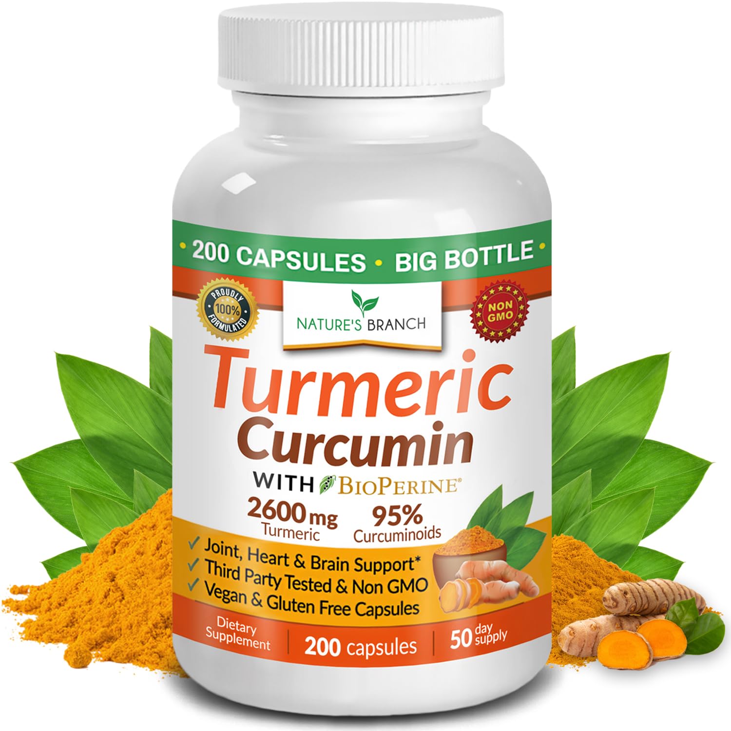 Nature's Branch Curcuma Curcuminoïdes, bouteille pratique pour usage quotidien.