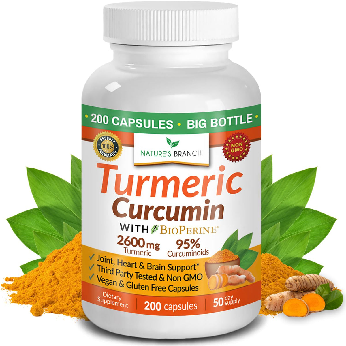 Nature's Branch Curcuma Curcuminoïdes, bouteille pratique pour usage quotidien.