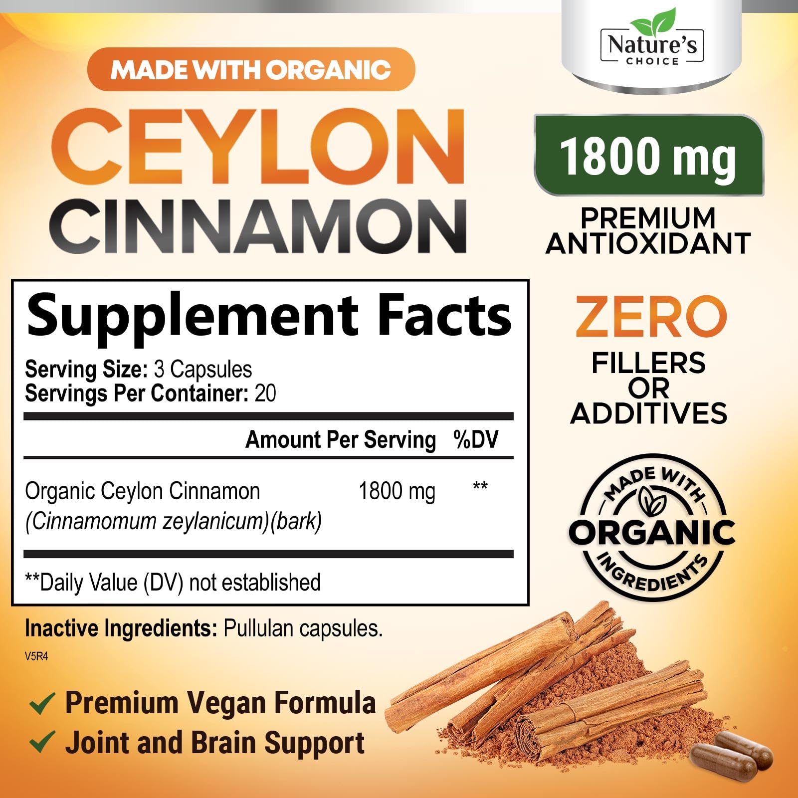 Nature's Choice cannelle de Ceylan capsules – dosage élevé et commodité