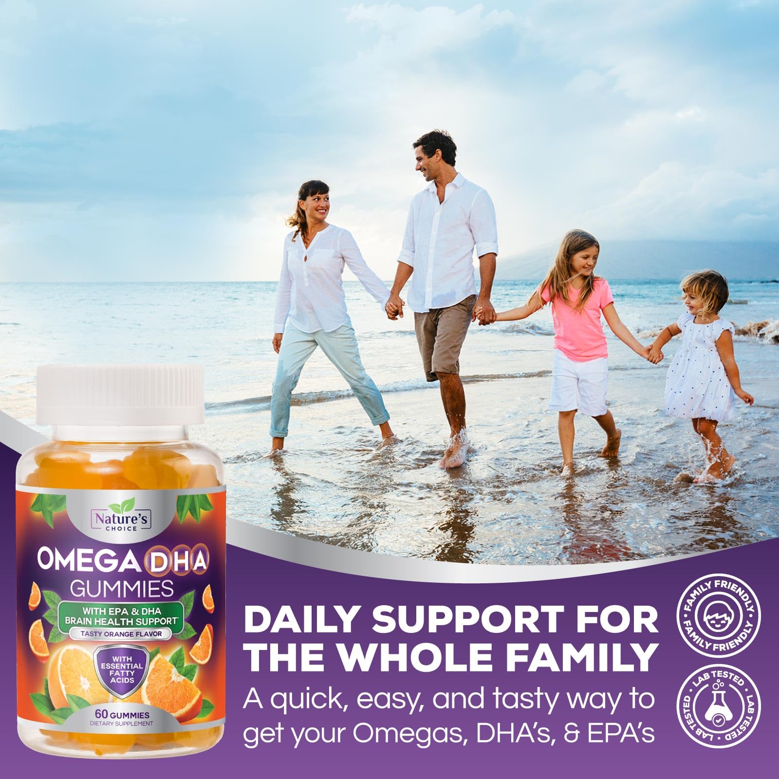 Nature's Choice Gommes Omega 3 goût orange attrayant pour une routine saine.