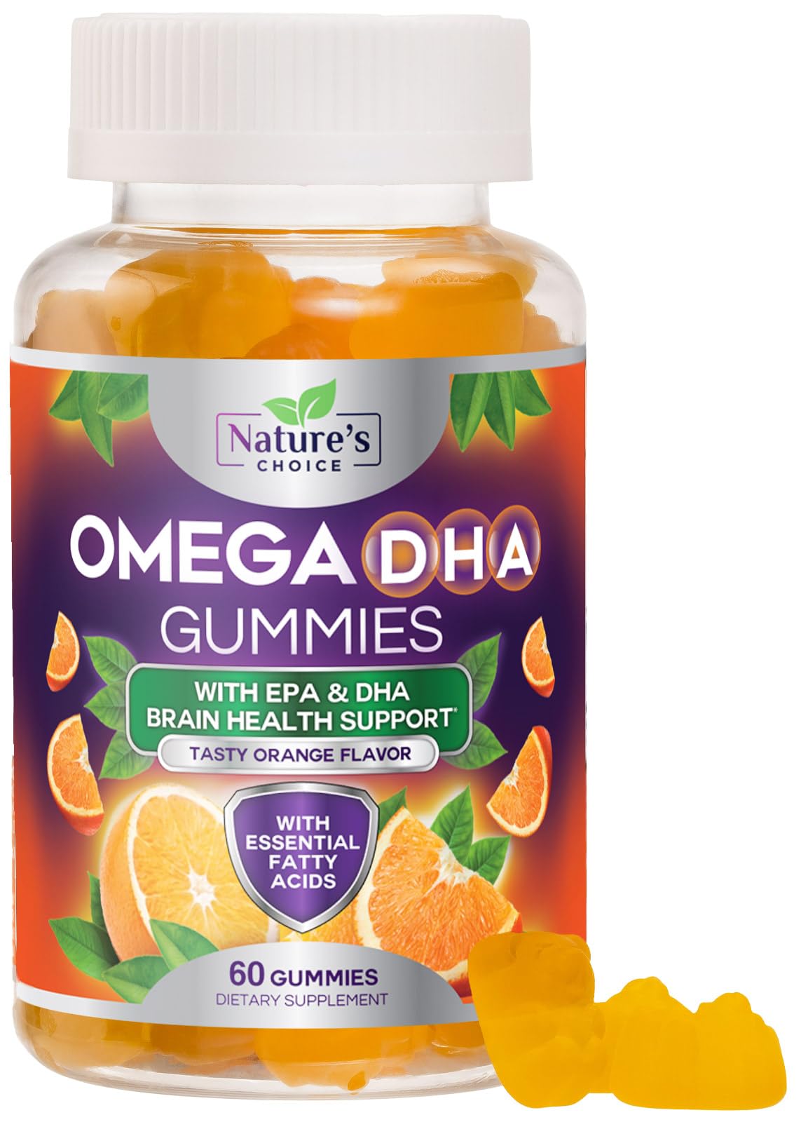 Nature's Choice Gommes Omega 3 orange en bouteille, plaisir quotidien possible pour le cœur.