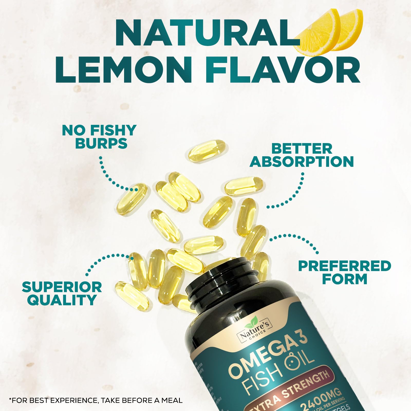 Nature's Choice Omega3 : absorption optimisée, gélules faciles à avaler quotidiennement.
