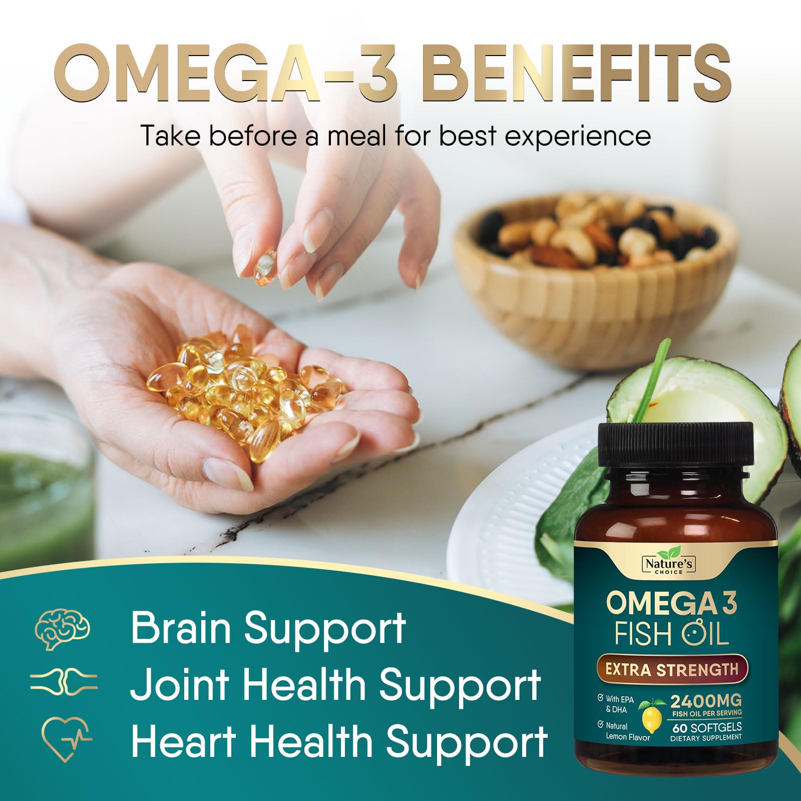 Nature's Choice Omega3 : bénéfices potentiels pour le cerveau et le cœur.