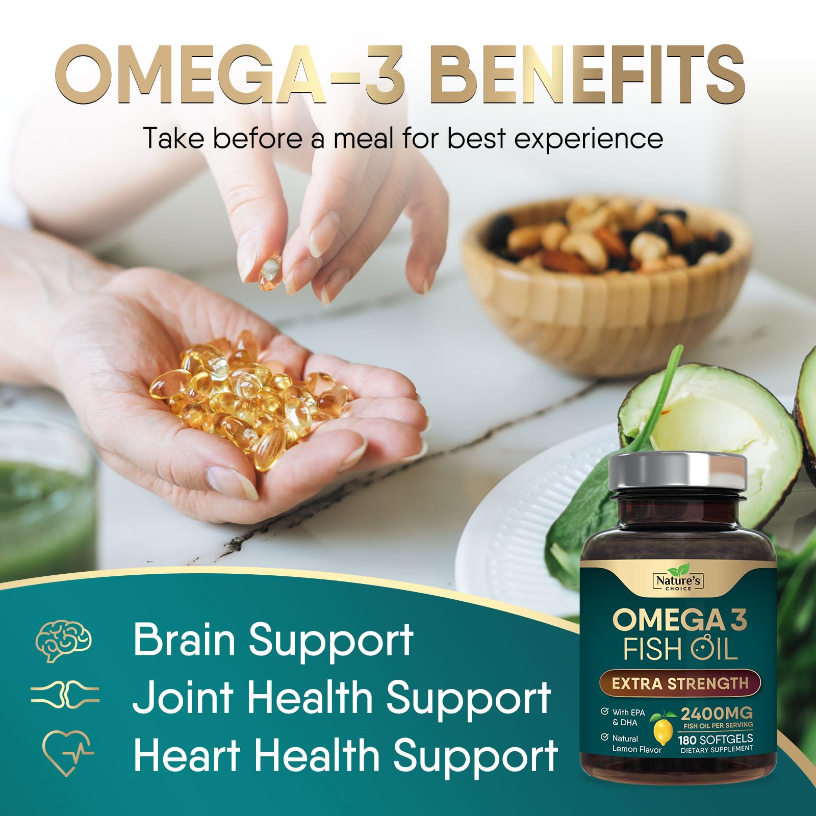 Nature's Choice Omega 3 – Sans gluten et Non-GMO, qualité américaine.