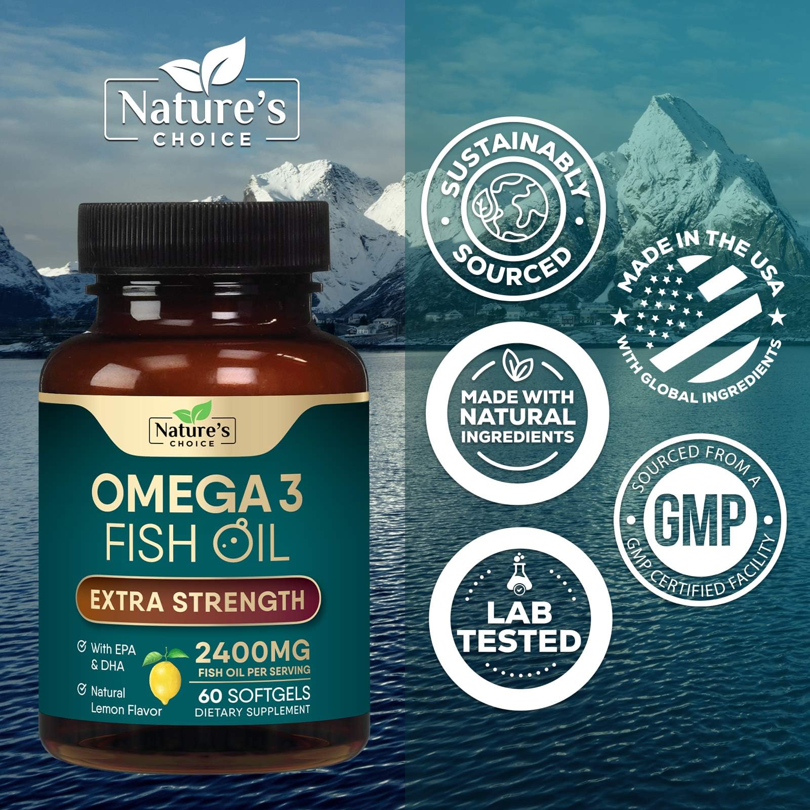 Nature's Choice Omega3 : sans gluten et sans OGM, qualité premium américaine.