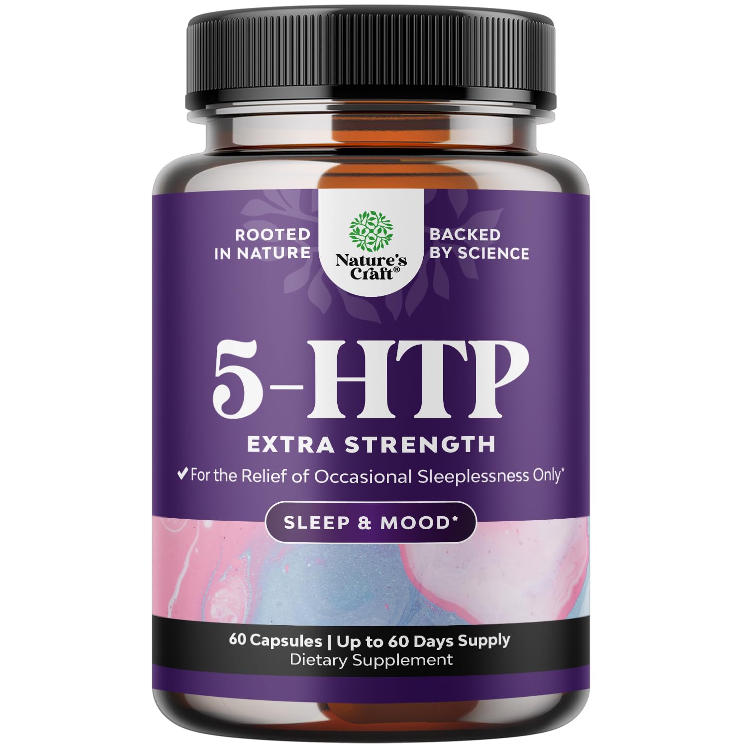Natures Craft 5HTP - Bouteille et capsules, soutien humeur et sommeil naturel.