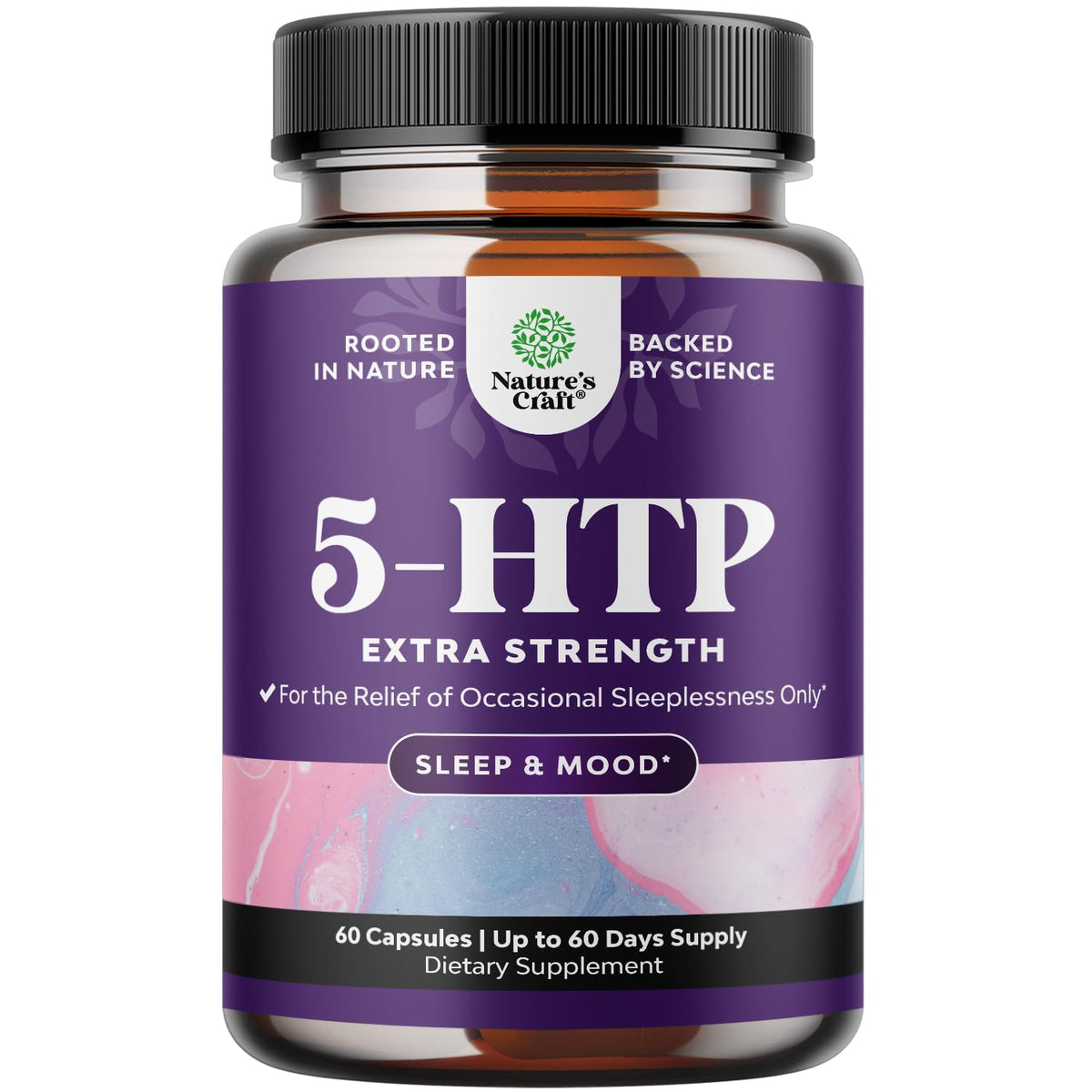 Natures Craft 5HTP - Bouteille et capsules, soutien humeur et sommeil naturel.