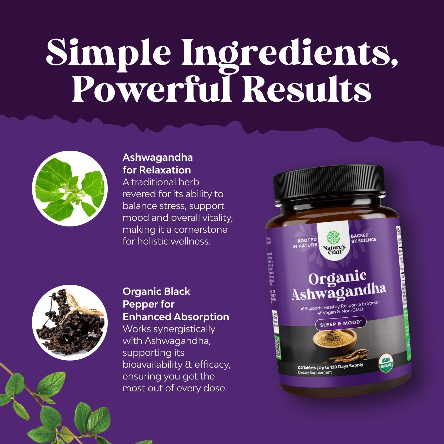 Natures Craft Ashwaganda certifié biologique sans gluten.