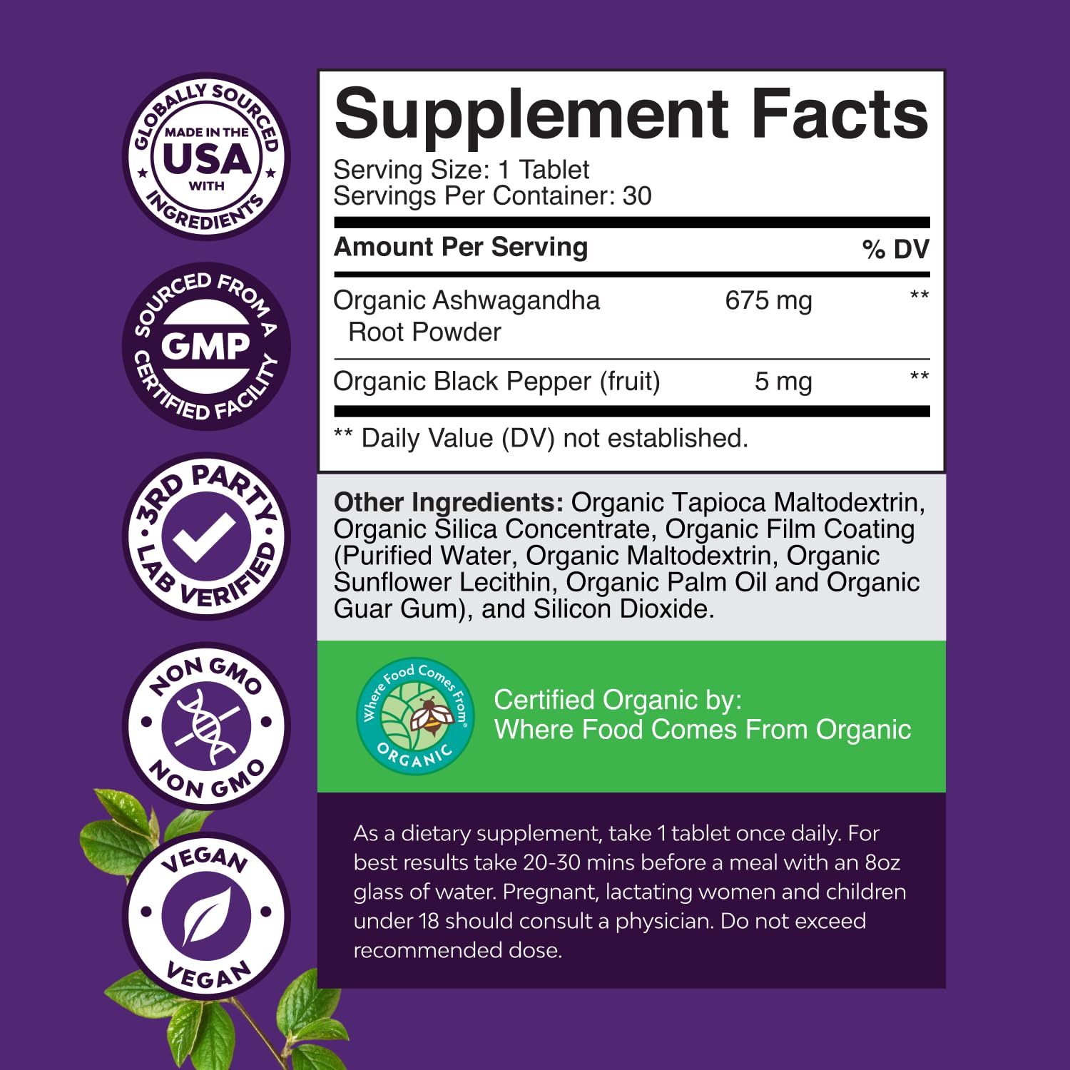 Nature's Craft Ashwagandha – Extrait racine bio pour calme et clarté mentale.